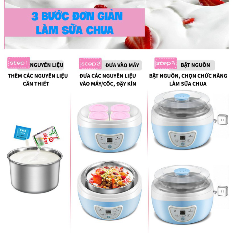 Máy làm sữa chua mini tự động – Tặng 4 làm hũ sữa chua, làm được nếp cẩm - BH 3 tháng - TEKO Store