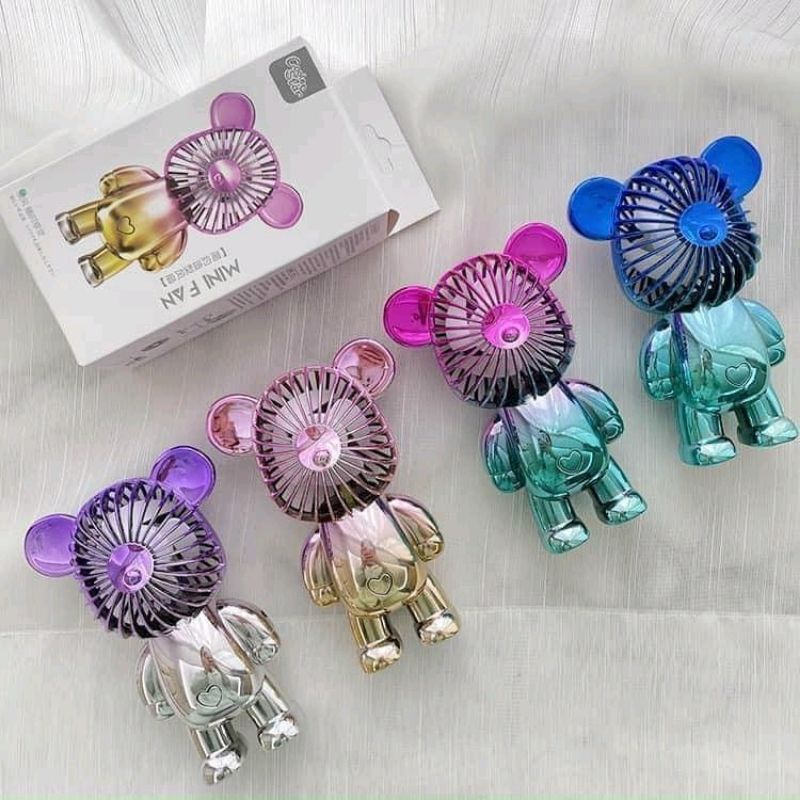 Quạt Mini Cầm Tay Hình Gấu Tích Điện Sạc Bằng Cổng USB Có Nhiều Màu Sắc Thời Trang