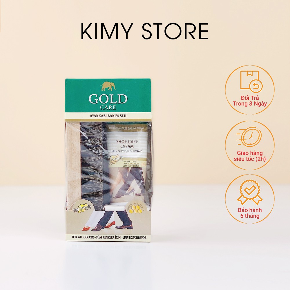 Bộ đánh giày cao cấp Goldcare gồm bàn chải lông ngựa  và xi đánh giày trắng dạng tuýp kem - Hàng  Thổ Nhĩ Kì