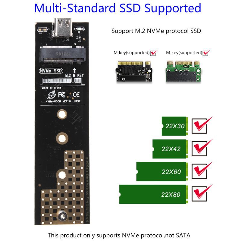 Vỏ Ổ Cứng Ssd Nvme Usb3.1 Gen2 Type-C M.2 Ssd Alli M2 2230 / 2242 / 2260 / 2280mm | BigBuy360 - bigbuy360.vn