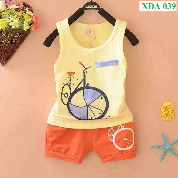 Freeship 99k TQ_Thanh lý Bộ quần áo cotton chất đẹp hình xe đạp cho bé