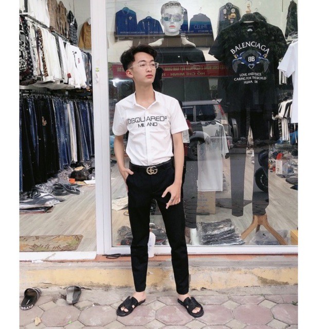 Sơmi Dsquared2 cộc tay thêu chữ có nẹp cúc 2021 - Sơmi ngắn tay | BigBuy360 - bigbuy360.vn