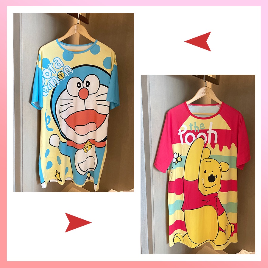 Váy ngủ nữ cộc tay dáng suông bigsize chất cotton mềm mát họa tiết nhân vật hoạt hình dễ thương VN07