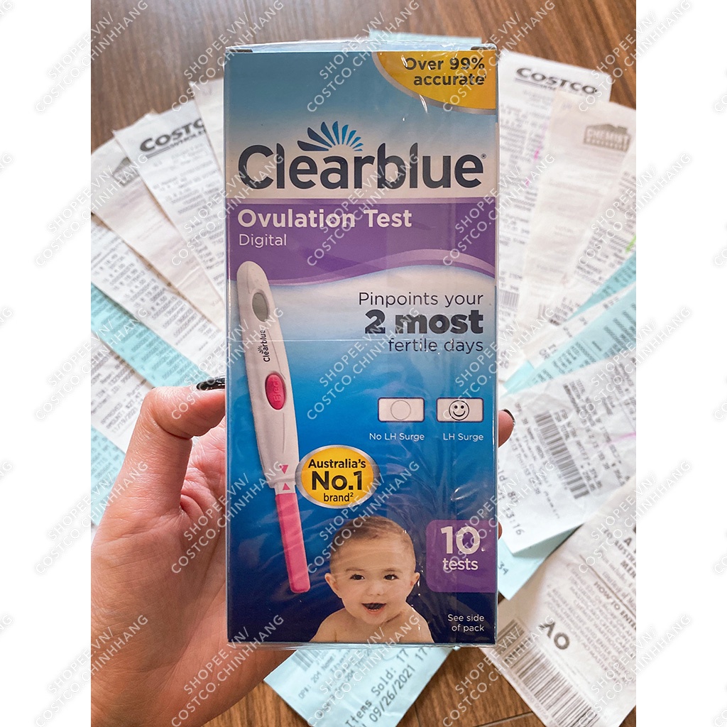 Que thử rụng trứng điện tử hộp 10 que, que thử điện tử chính xác 99% Clearblue Digital Ovulation Test 2 Most