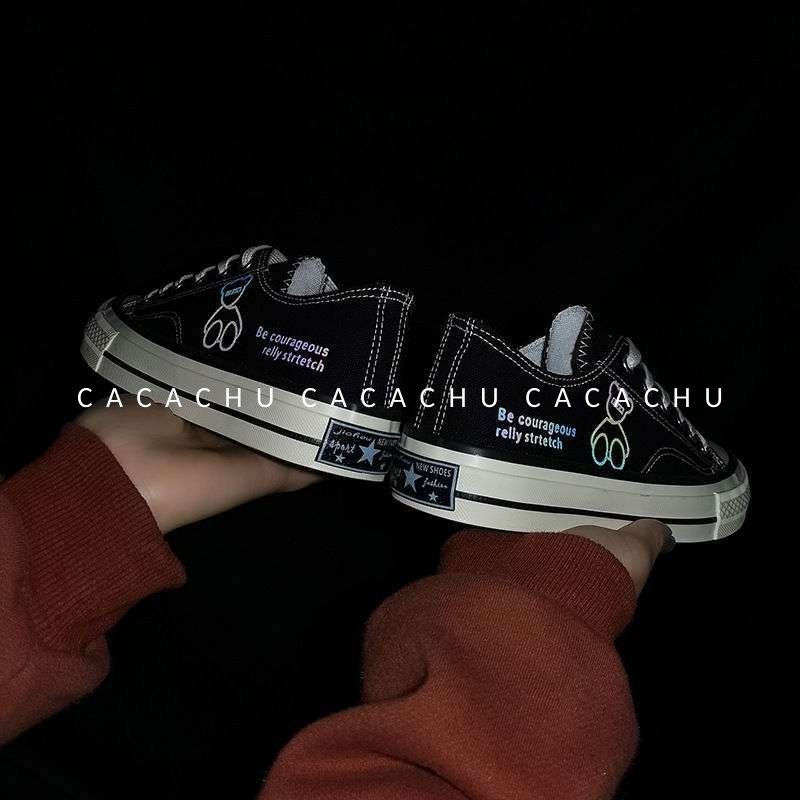 Giày sneaker nữ thể thao hot trend 2021 hình Gấu phản quang Cv đẹp CACACHU G007, đế siêu êm cổ ngắn thời trang