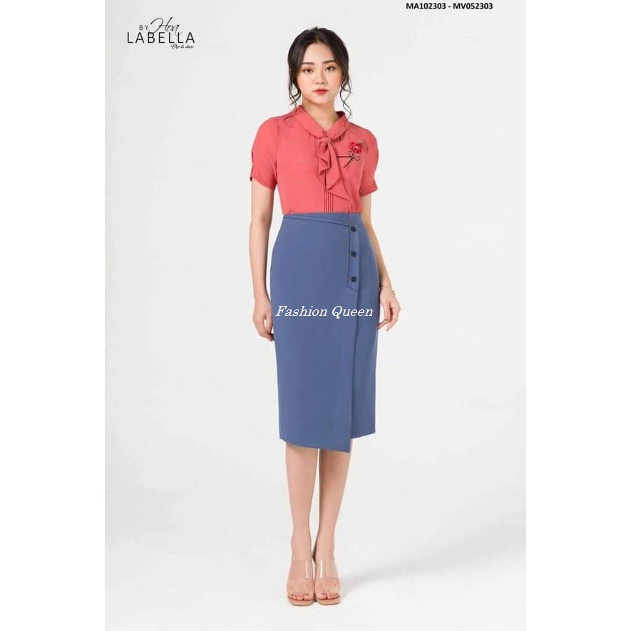 chân váy bút chì phối tà phối cúc xưởng may cao cấp V191