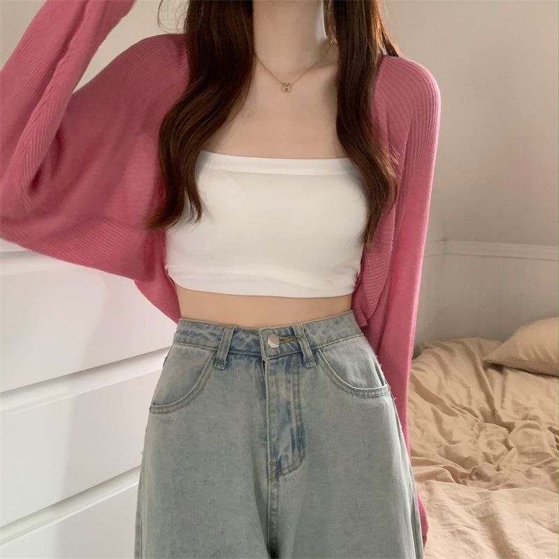 SUXI Áo Khoác Cardigan Dệt Kim Chống Nắng Màu Sắc Đơn Giản Phong Cách Vintage Hàn Quốc Cho Nữ