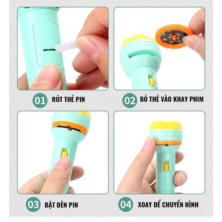 Đồ Chơi Đèn Pin Chiếu Hình cho Bé Nhiều Chủ Để Nhân Vật Hoạt Hình Động Vật dễ thương Giúp phát triển nhận thức &amp; tư duy