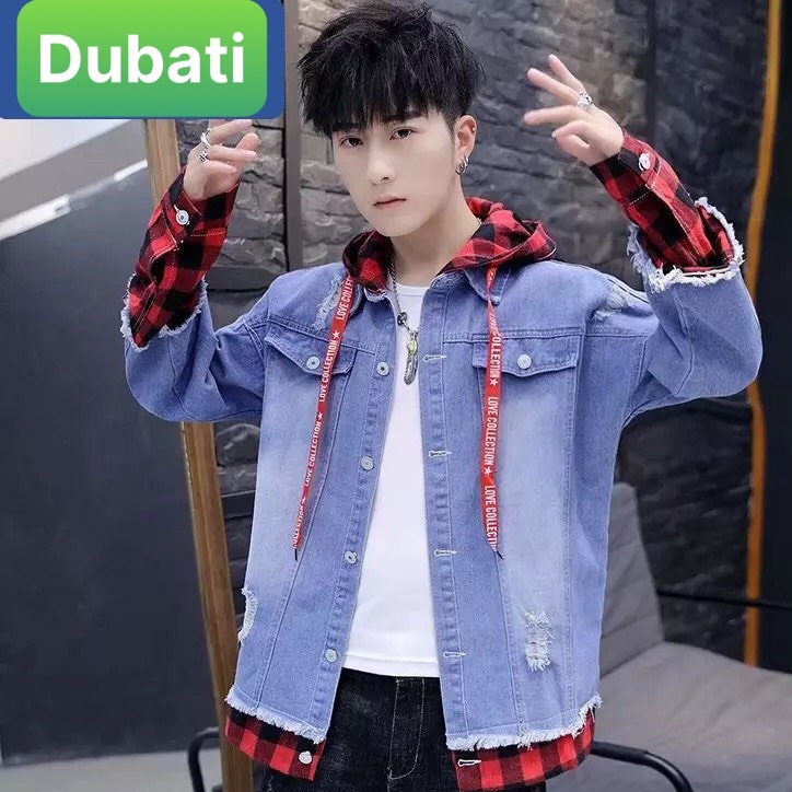 ÁO KHOÁC JEAN CHẤT BÒ NAM NỮ CÓ NÓN NỈ WASH RÁCH THỜI TRANG CAO CẤP- DUBATI FASHION