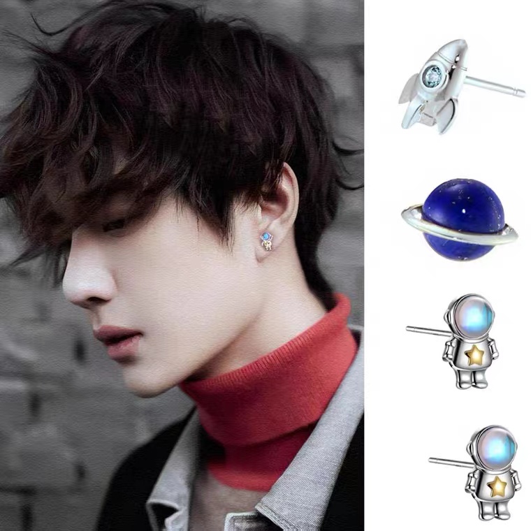 Bông Tai Đá Mặt Trăng Hình Phi Hành Gia Thời Trang Cho Nam Nữ