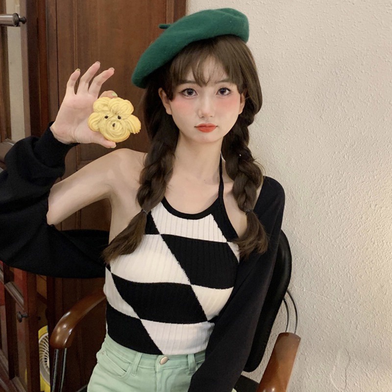 Áo Croptop Sát Nách Màu Sắc Tương Phản Thời Trang Cho Nữ