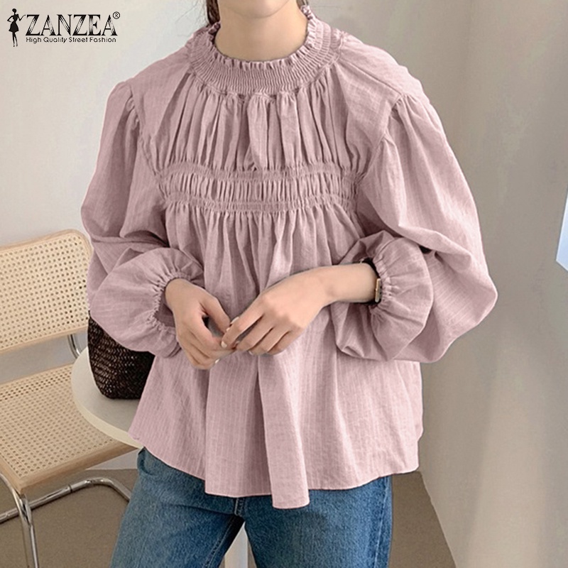 Áo kiểu ZANZEA tay dài phồng cổ tròn thời trang dành cho nữ