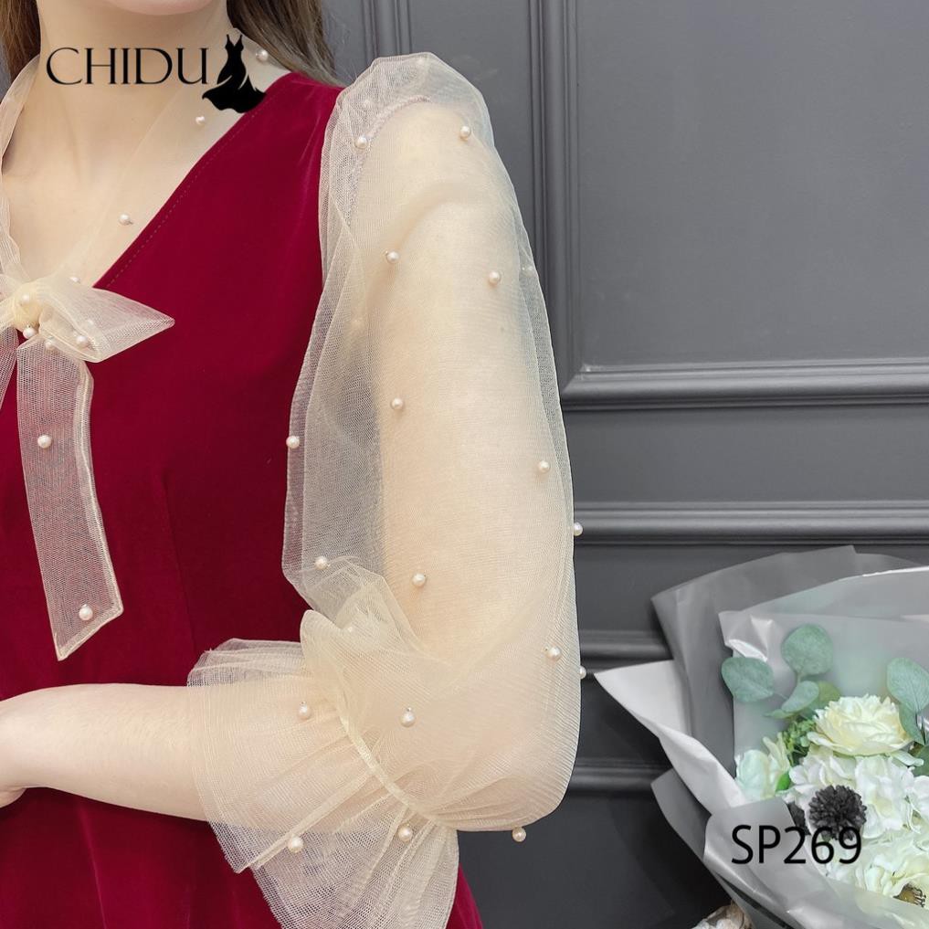 ADIOS Váy công sở cổ nơ, váy dáng xoè tay voan nữ tính SP269 | BigBuy360 - bigbuy360.vn