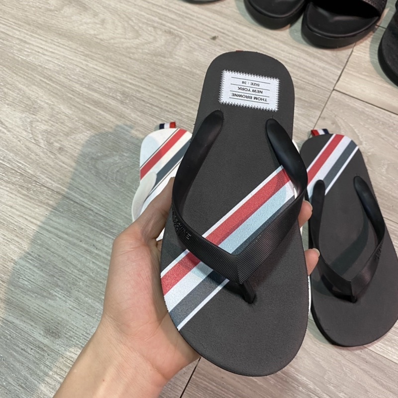 Dép tông nam Thom trắng phối sọc 1294, kẹp tông nam Thom quai cao su đẹp new