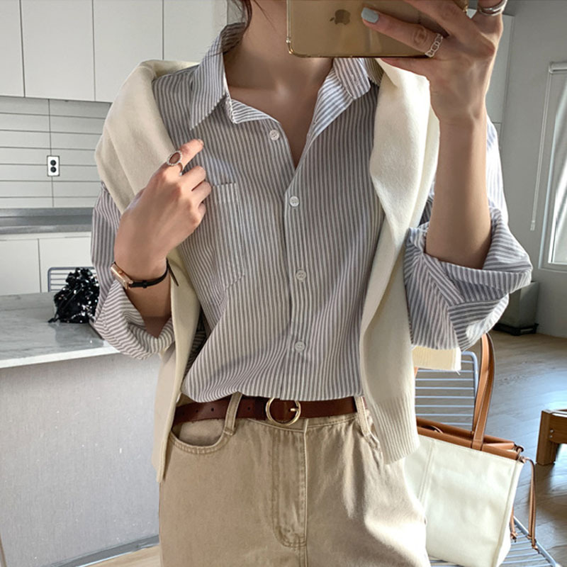Áo Sơ Mi Nữ Dáng Rộng Kẻ Sọc Thời Trang