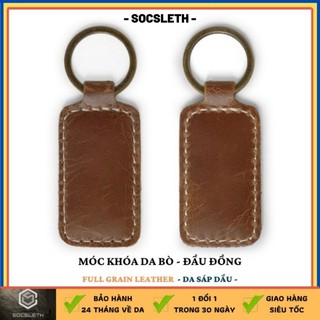 Một móc khóa da bò thật, da bò lớp đầu bền bỉ, đầu móc khóa bằng đồng, giao màu ngẫu nhiên, Socsleth mã SMK