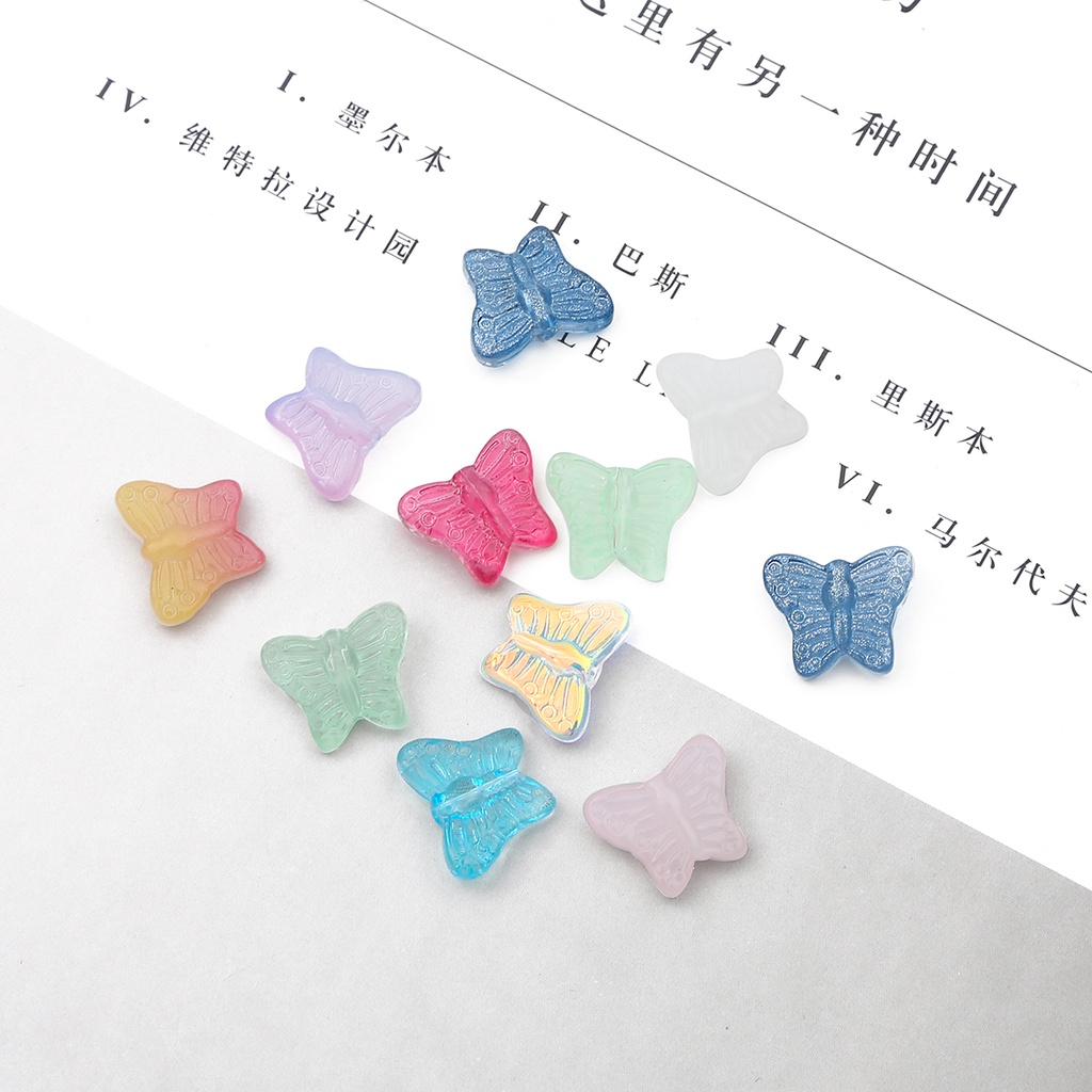 Bộ 4 hạt thủy tinh hình bướm nhiều màu sắc làm đồ trang sức thủ công cỡ 12x15mm