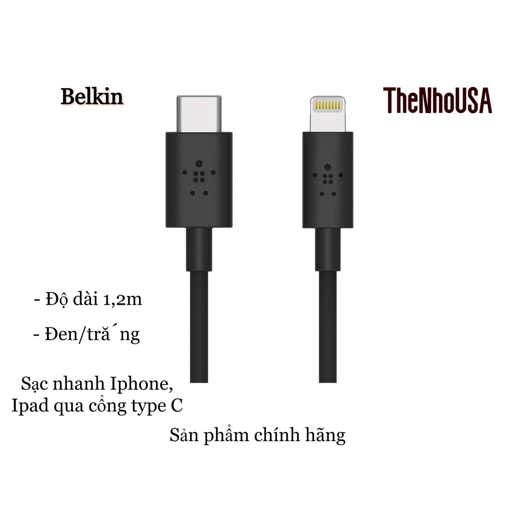 [Mã 2404EL10K giảm 10K đơn 20K] Cáp Belkin Type C to Lightning - 1,2m (MFI)