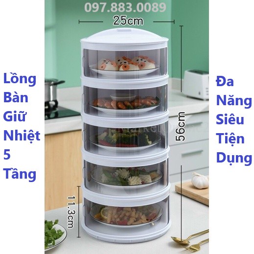 Lồng Bàn 5 Tầng, Kệ Đựng Thức Ăn Giữ Nhiệt Chống Bụi, Chống Côn Trùng Đa Năng Siêu Tiện Dụng