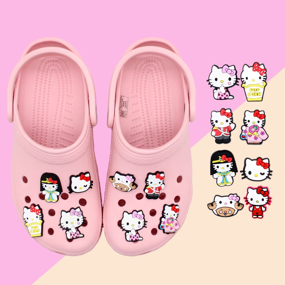 Jibbitz dễ thương hello kitty chủ đề DIY tháo rời giày phụ kiện pvc sandal phụ kiện crocs quà tặng trẻ em 1000 phong cách khóa để lựa chọn