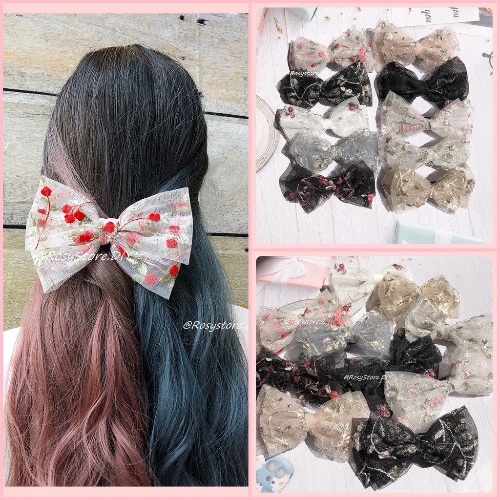 [Ảnh thật] KẸP NƠ TIỂU THƯ REN THÊU PHỐI NỤ HOA TƯỜNG VI 03- KẸP TÓC HÀN QUỐC PHONG CÁCH ULZZANG PHỤ KIỆN NỮ GIÁ RẺ
