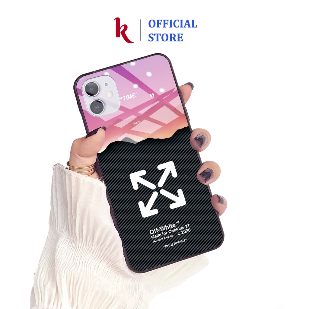 Ốp lưng iphone kính cao cấp Off White Time case 14plus 14 pro max 13 12 promax 11 mini 6 6s 7 8 plus x xr xs Se