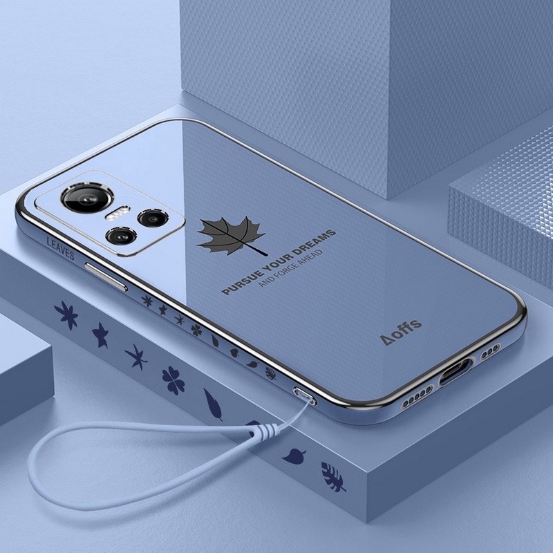 Ốp Điện Thoại Silicon Họa Tiết Lá Phong Mạ Sang Trọng Kèm Dây Đeo Cho Realme GT NEO 3 9i 9 8 Pro Realme 7i 6i 5 C3