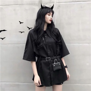 Áo sơ mi đen tặng kèm thắt lưng + (nam nữ mặc được) [ORDER 7-12ngay]