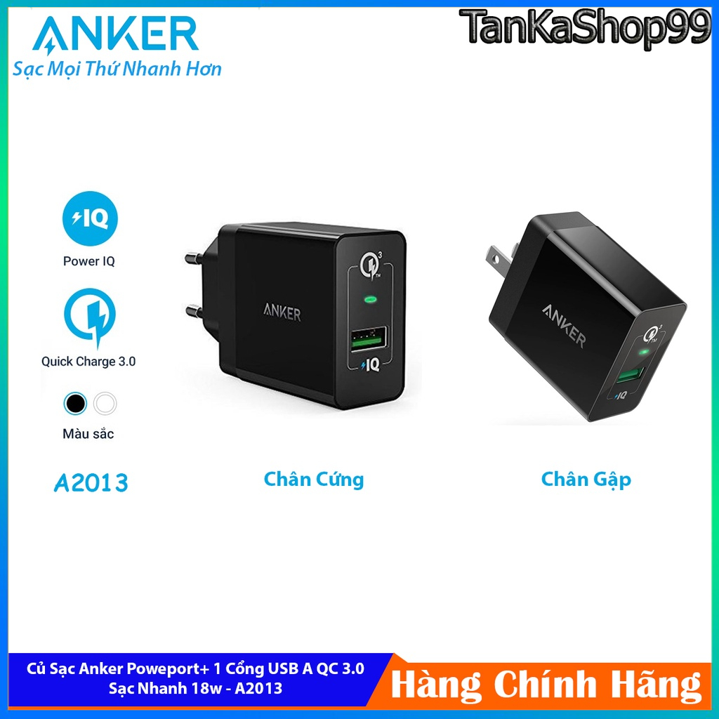 Củ Sạc Anker PowerPort+ 1 cổng USB A 18w Q.C 3.0 - A2013