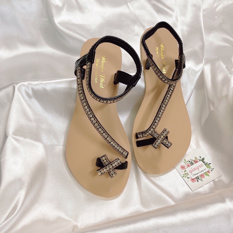 Sandal xỏ ngón X viền đá đế mặt tẩy hậu thun