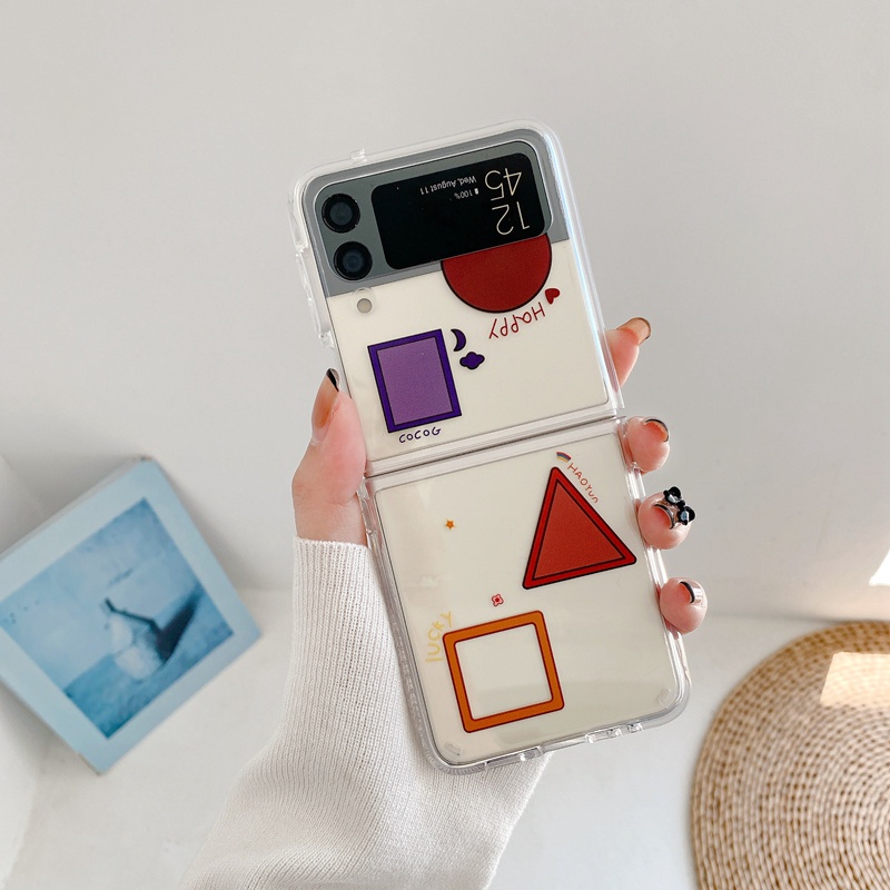 Ốp Điện Thoại TPU+PC Cứng Trong Suốt Họa Tiết Hình Học Chống Sốc Cho Samsung Galaxy Z Flip3 ZFlip 3 5G
