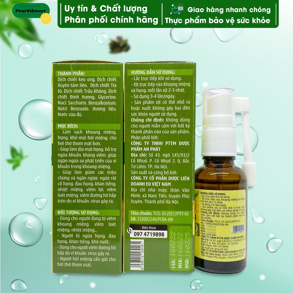 Hỗ Trợ Giảm Ho Đau Rát Họng - Xịt Họng Xuyên Tâm Liên Keo Ong Tía Tô