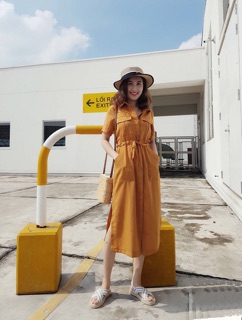 Đầm sơ mi cột eo 