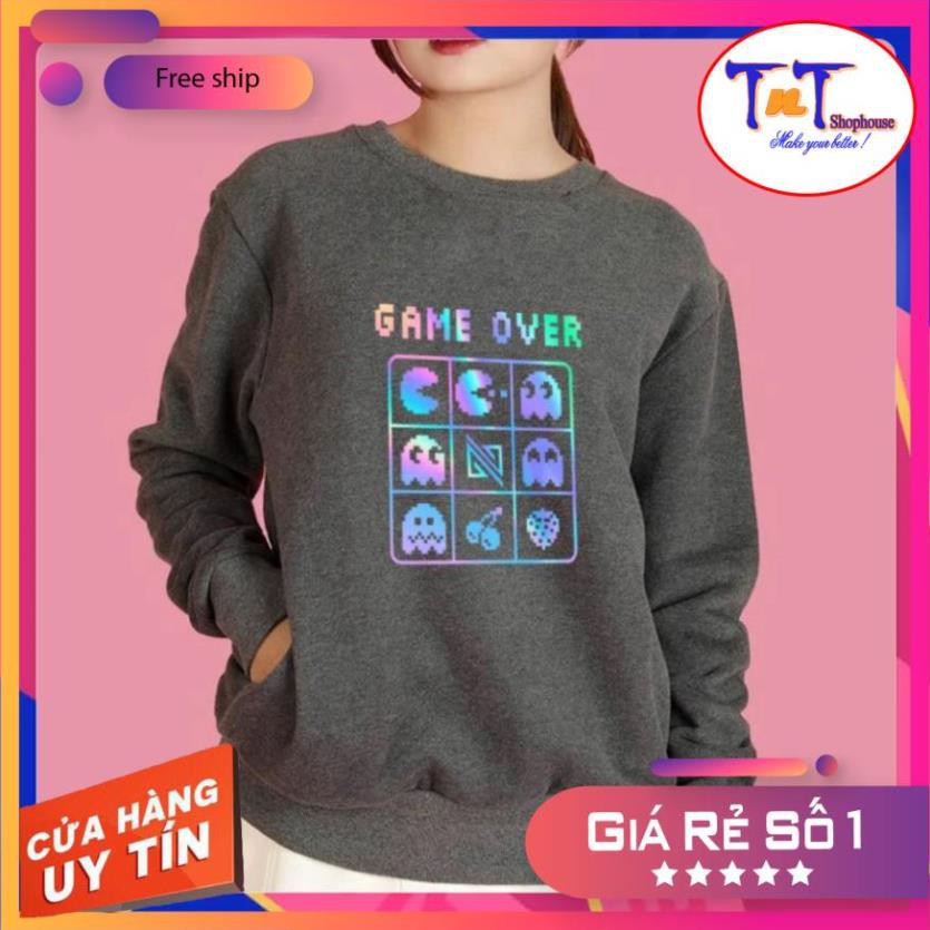 [GIÁ GÓC]  AS22 Áo Sweater Game Over Phản Quang, Aó Nỉ Dài Tay Nam Nữ Cá Tính thời trang sinh viên học sinh