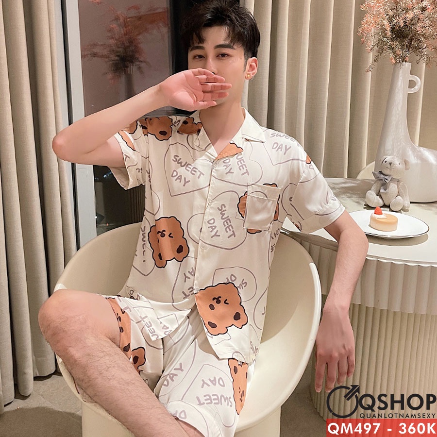 Bộ đồ pijama nam quần ngắn tay ngắn lụa mềm mịn QSHOP QM495