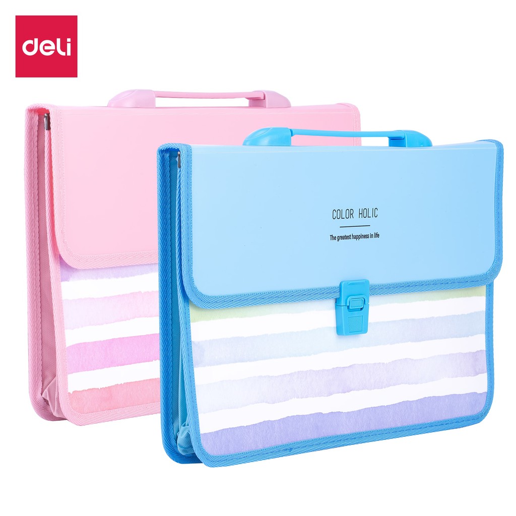 Cặp học sinh 2 ngăn kẻ sọc ngang DELI, Xanh dương, Hồng - CZ64902