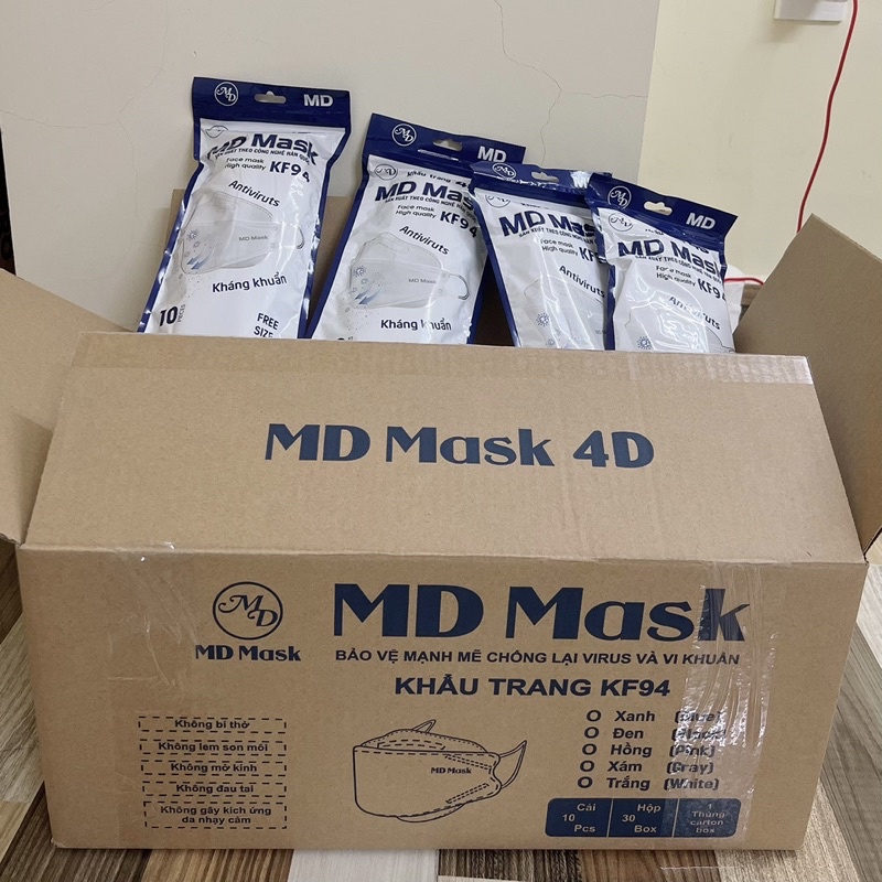 Sỉ 1Thùng Khẩu Trang 4D KF94 MD Mask Kiểu Dáng Hàn Quốc, Kháng Khuẩn, Chống Bụi Mịn