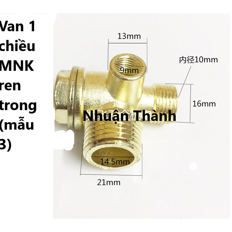 Van 1 chiều máy nén khí / Van 1 chiều máy bơm hơi  ren trong kích thước 20*16*10mm nguyên chất đồng