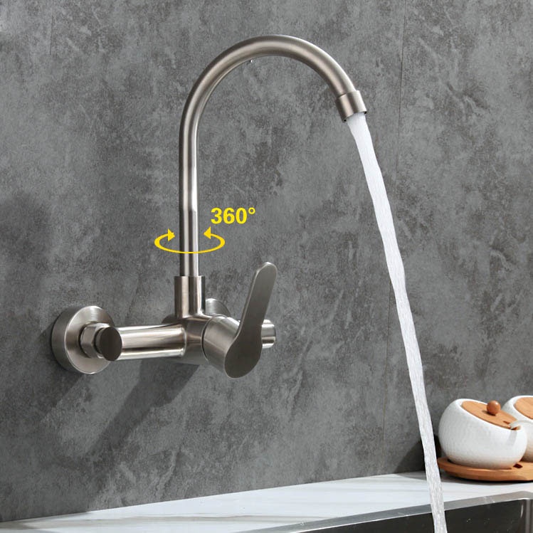 Vòi rửa chén bát nóng lạnh gắn tường chất liệu inox 304 nguyên khối mã QH-CF015