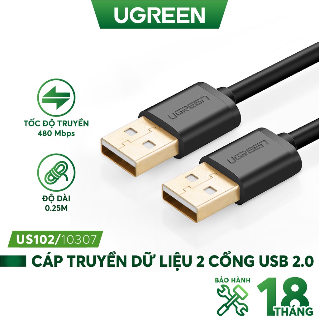 Dây USB 2.0 (đực sang đực) dài UGREEN US102 - Hàng phân phối chính hãng - Bảo hành 18 thumbnail