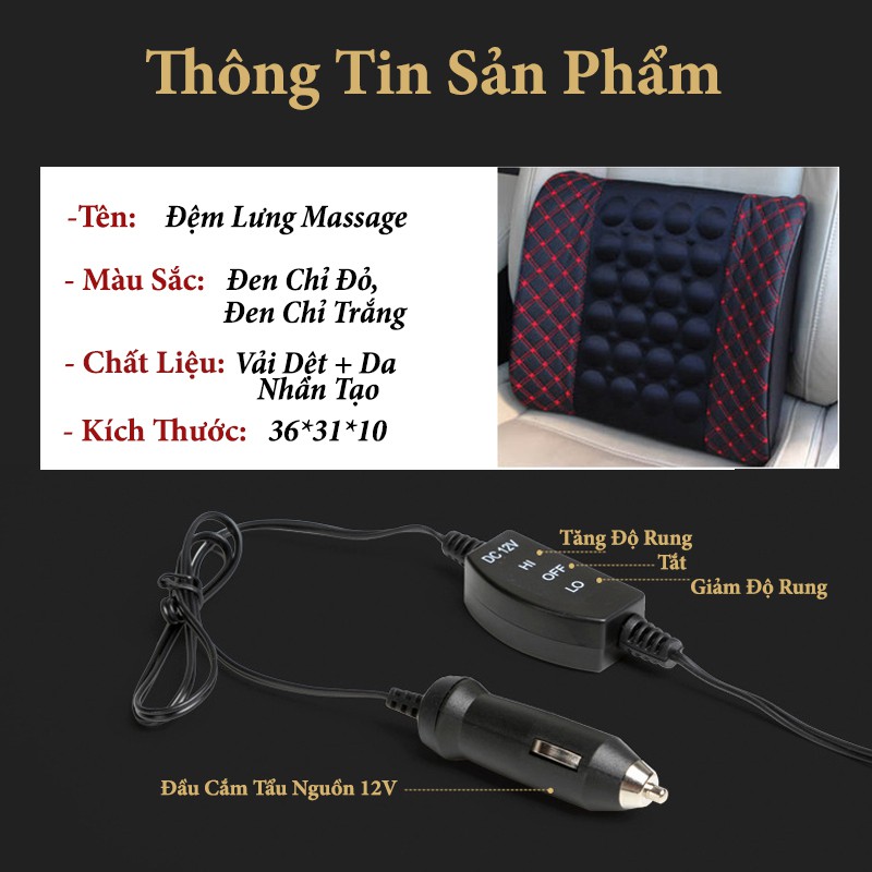 Tựa Lưng Massage Ô Tô - Kèm Theo Remoto Điều Khiển -  Xài Điện Tẩu 12V