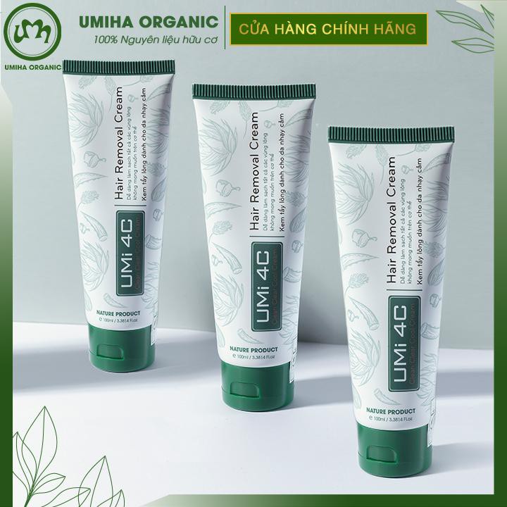 Combo 3 hộp Kem tẩy lông Umi 4C (100ml x3) UMIHA ORGANIC cho da nhạy cảm - Tặng Mỡ trăn triệt lông U Minh Hạ (10ml)