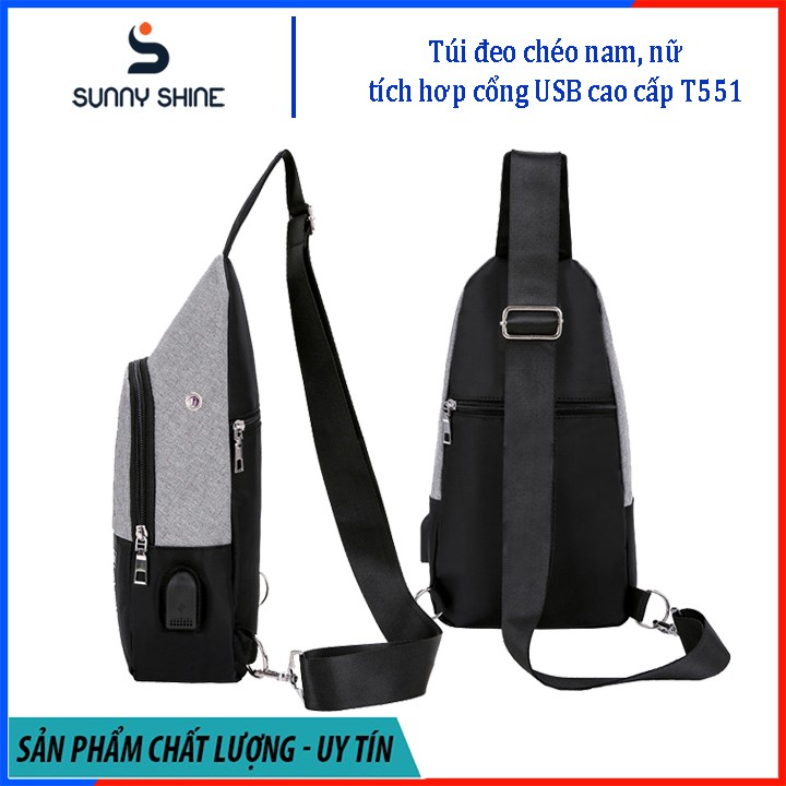 Túi đeo chéo nam, nữ tích hợp cổng kết nối USB, chất liệu vải canvas phối dù cao cấp, dùng cho mọi dịp T551 | BigBuy360 - bigbuy360.vn