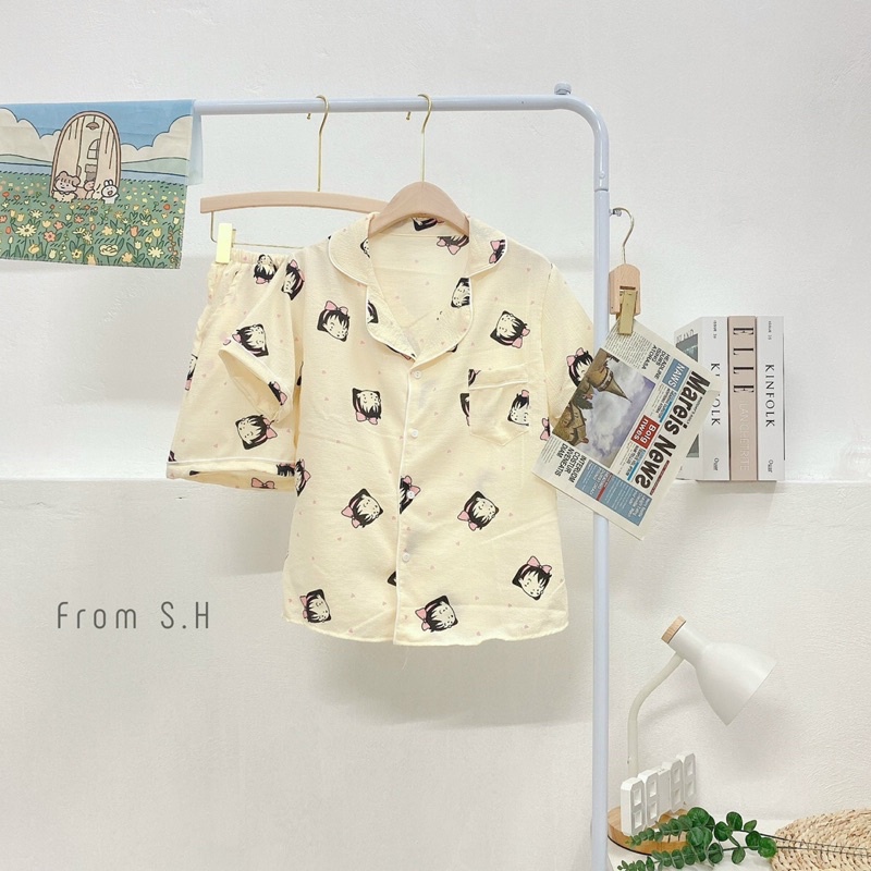 [SẴN HÀNG/ẢNH THẬT] Bộ mặc nhà pijama ngắn xô đũi đũi xốp Hàn Quốc