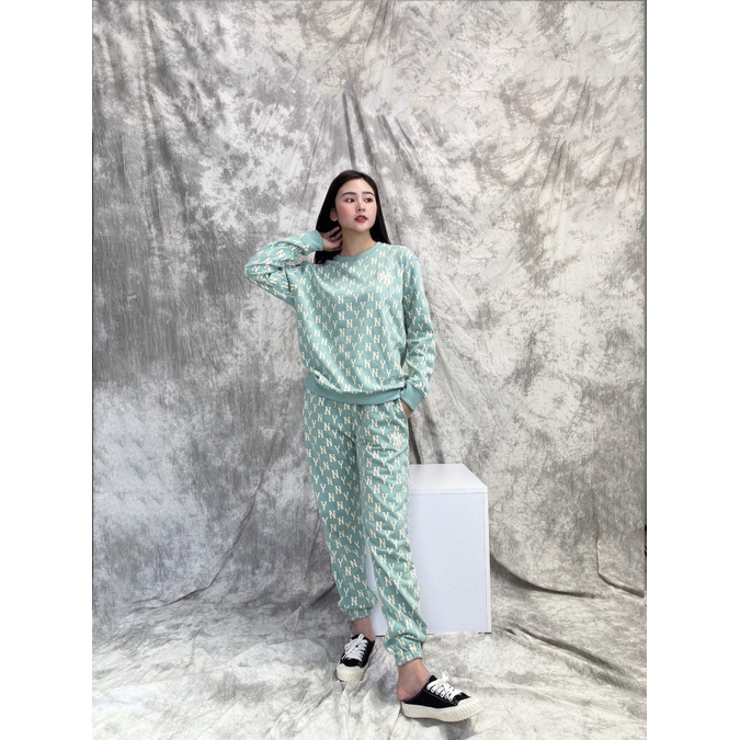 (HÀNG XUẤT XỊN) Set bộ xanh 1921 M//L//B N//Y MONOGRAM SWEATSHIRT &amp; PANTS IN MINT GREEN Made in V//N full-tag-code