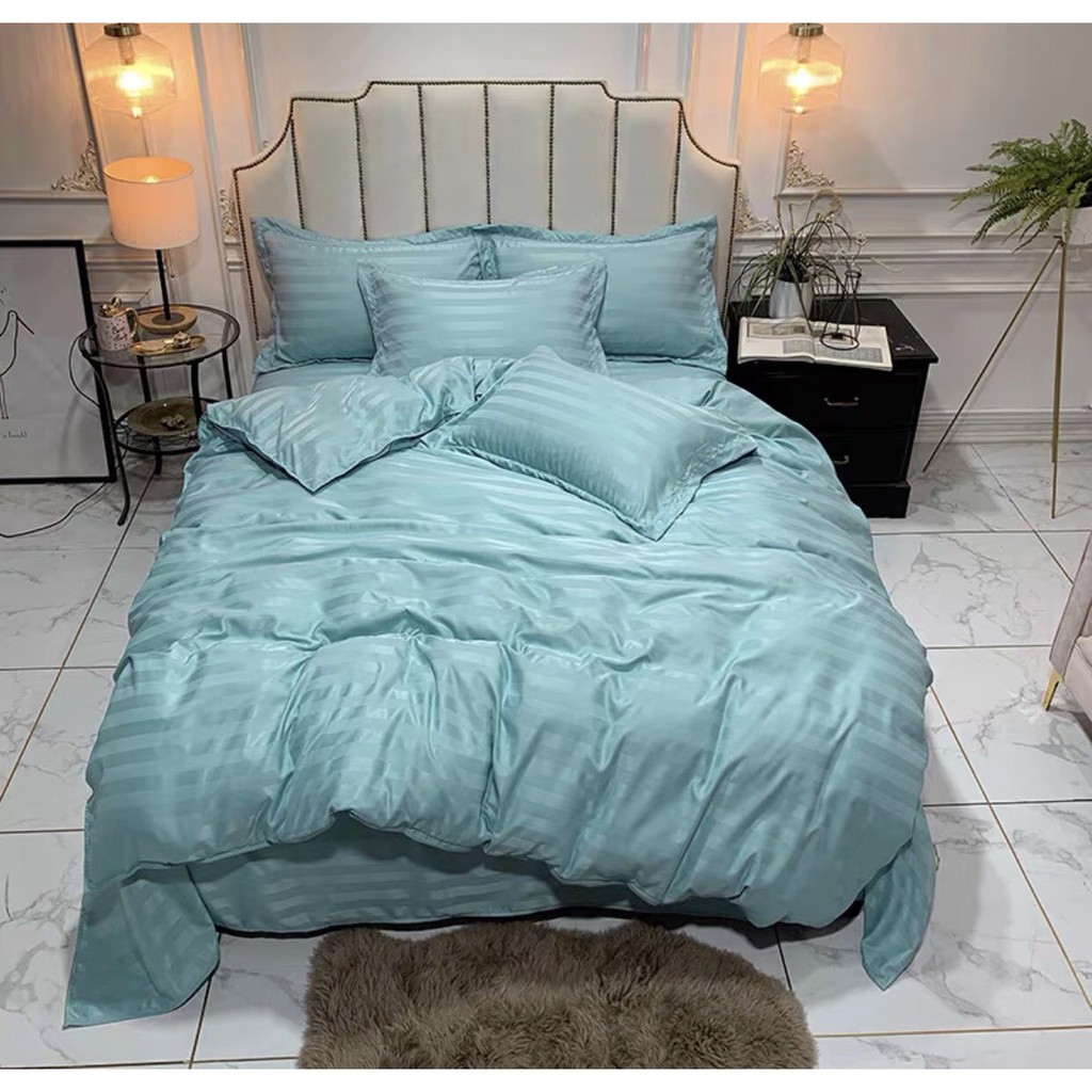 Bộ Chăn Ga Gối Cotton Sọc 3F Cao Cấp Chuyên Dùng Cho Nhà Nghỉ Khách Sạn và Homestay EmmiBedding