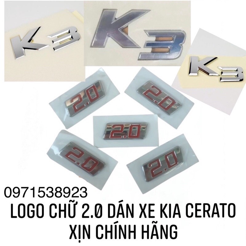 Logo tem K3 2.0 dán thân xe KIA CERATO hàng xịn chính hãng