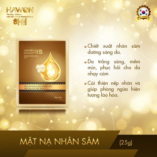 Mặt Nạ Giấy Dưỡng Da Chiết Xuất Nhân Sâm HAWON - 25g