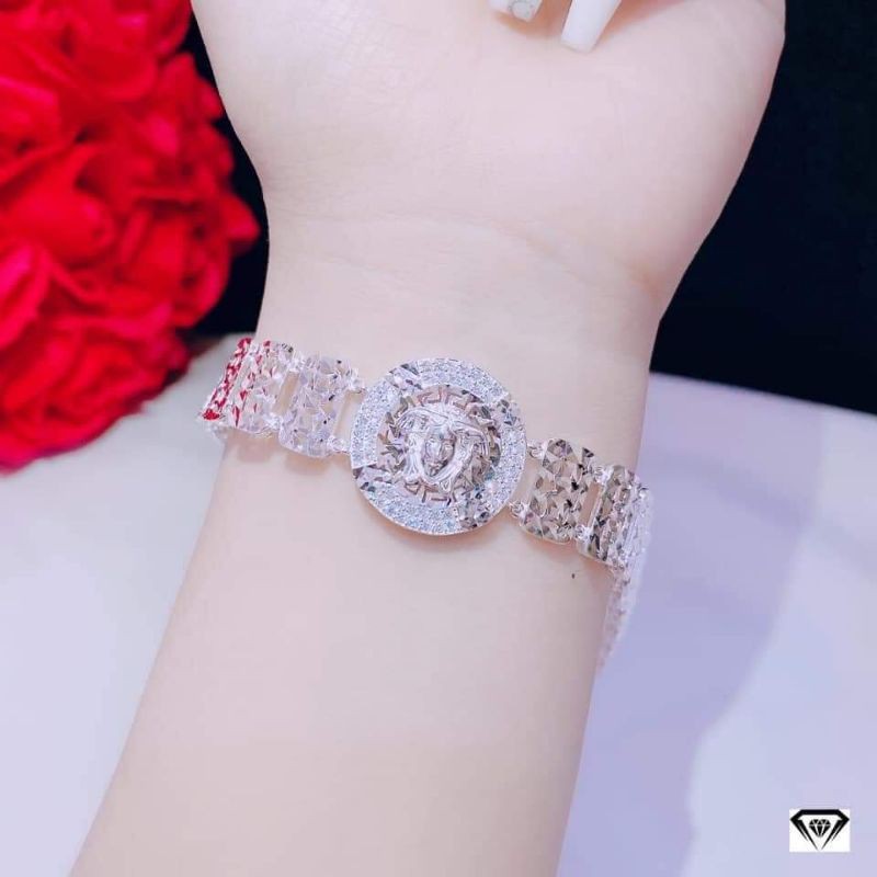 Lắc tay bạc ta versac dây bản rộng kèm mặt tròn