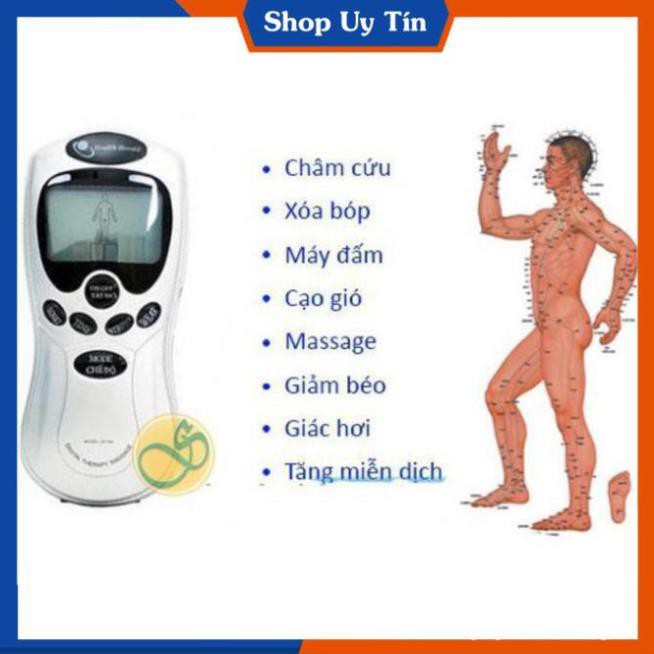 Máy massage xung điện 4 miếng dán vật lý trị liệu mát xa châm cứu bấm huyệt cầm tay lưng cổ vai gáy
